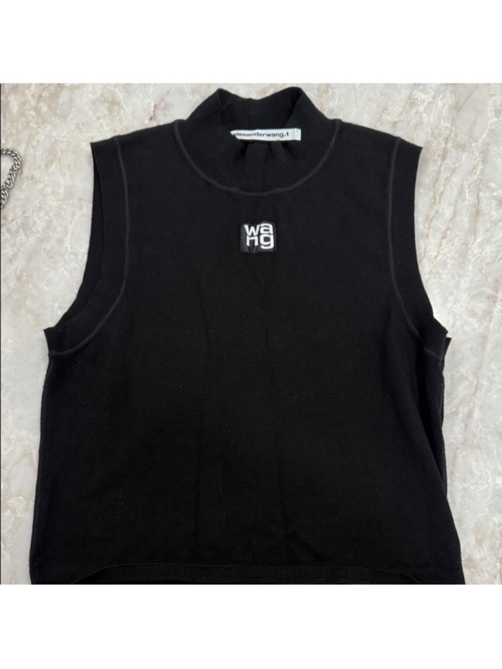 Alexander Wang Black Sleeveless Logo Mock Neck Tank
